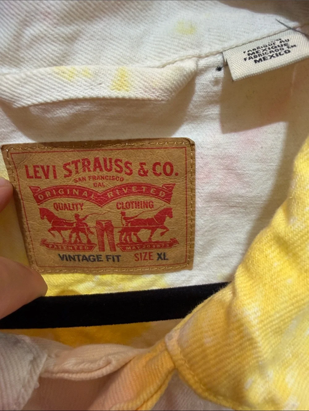 Levi's Cream Denim Jacket with Yellow & Pink Tie-Dye Accents
